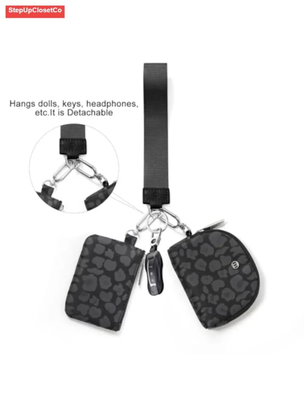 Nylon Detachable Dual Pouch Wristlet Wallet with Coin Purse for Women